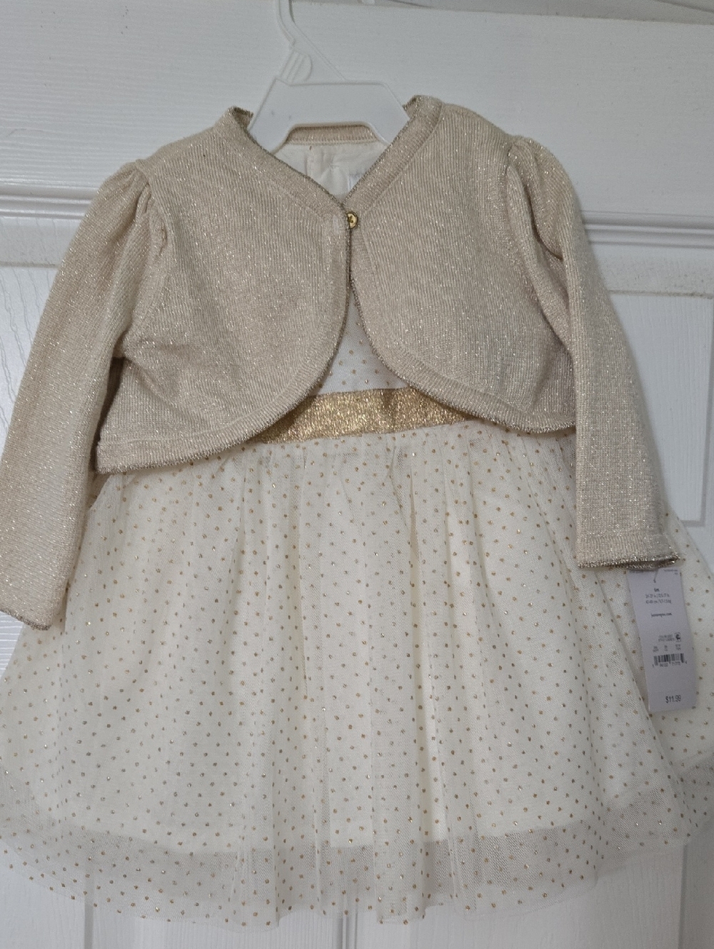 Carter's White Dress with Gold Dots and Bolero